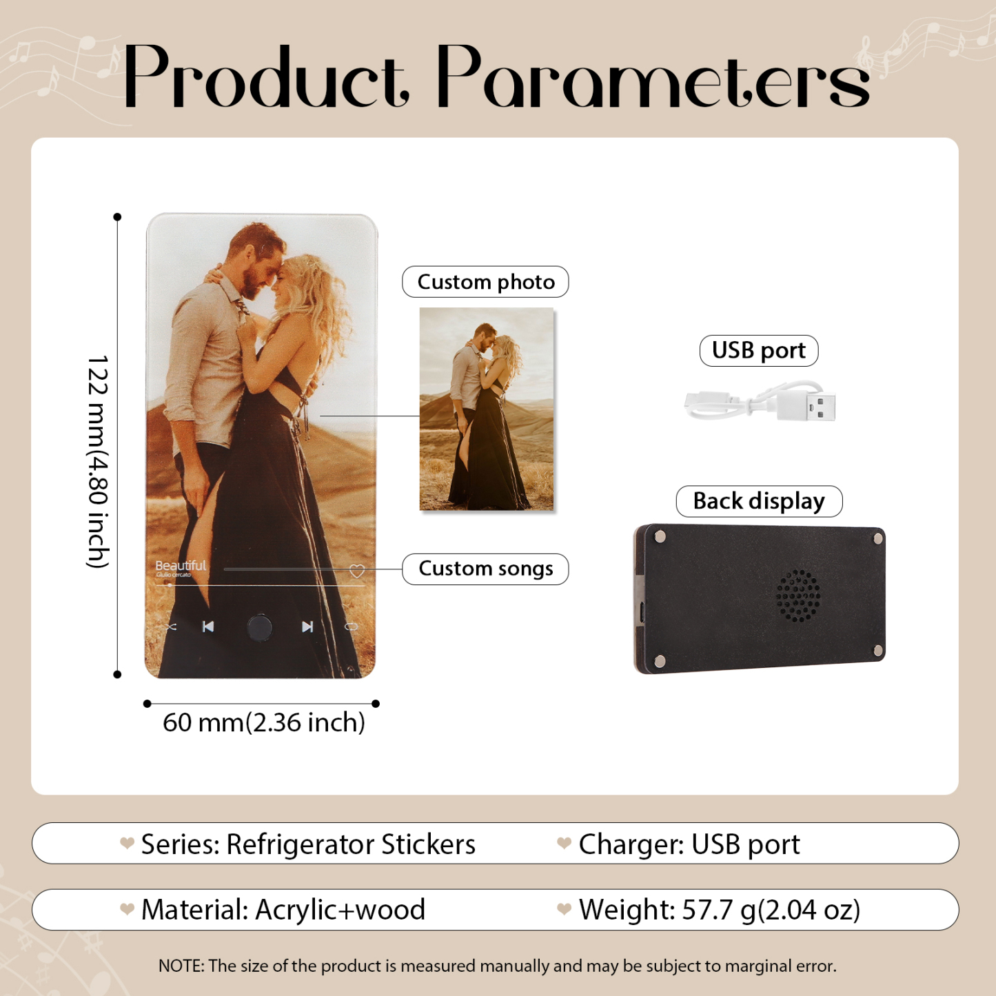 Personalized Fridge Magnet with Music Custom Photo & Song Valentine’s Day Gift for Couples