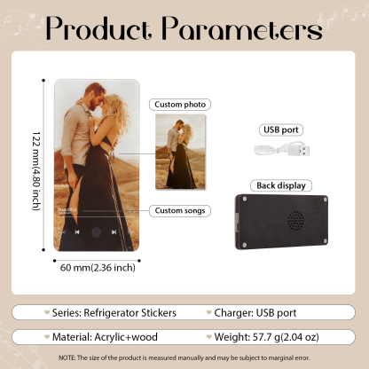 Personalized Fridge Magnet with Music Custom Photo & Song Valentine’s Day Gift for Couples