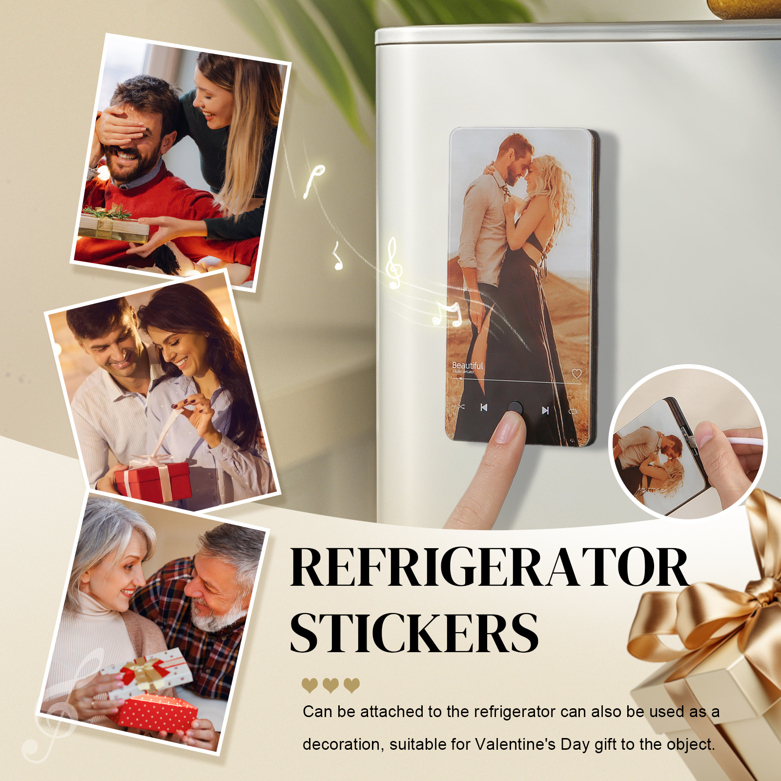 Personalized Fridge Magnet with Music Custom Photo & Song Valentine’s Day Gift for Couples