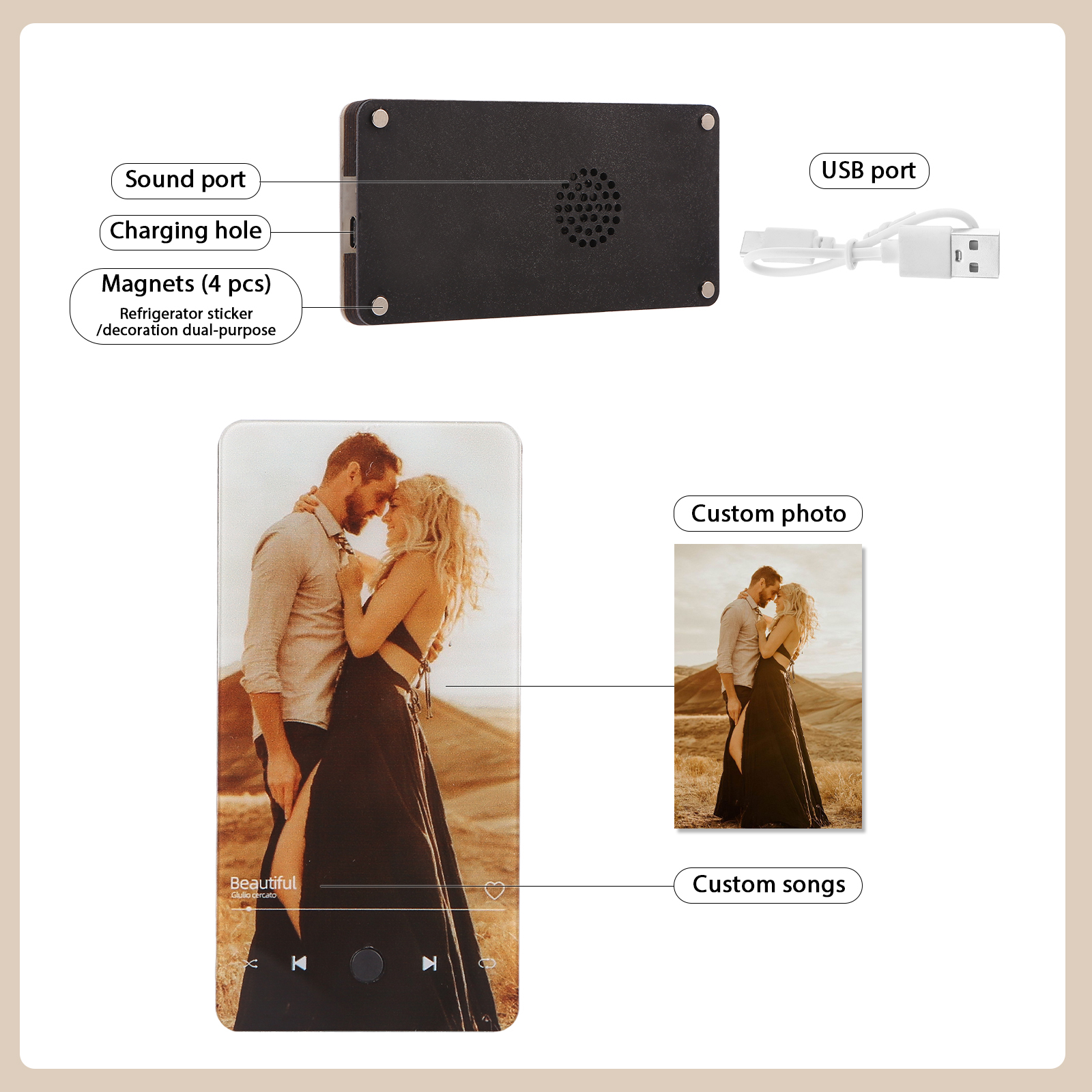 Personalized Fridge Magnet with Music Custom Photo & Song Valentine’s Day Gift for Couples