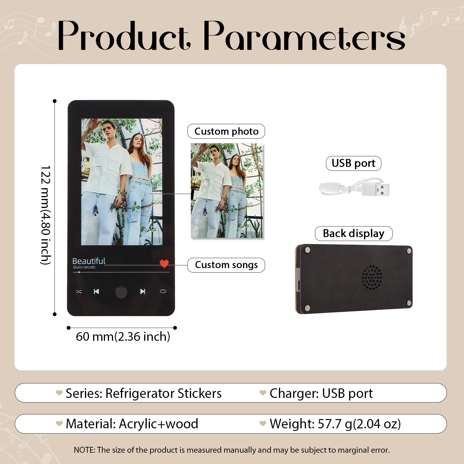 Personalized Fridge Magnet with Music Custom Photo & Song Valentine’s Day Gift for Couples