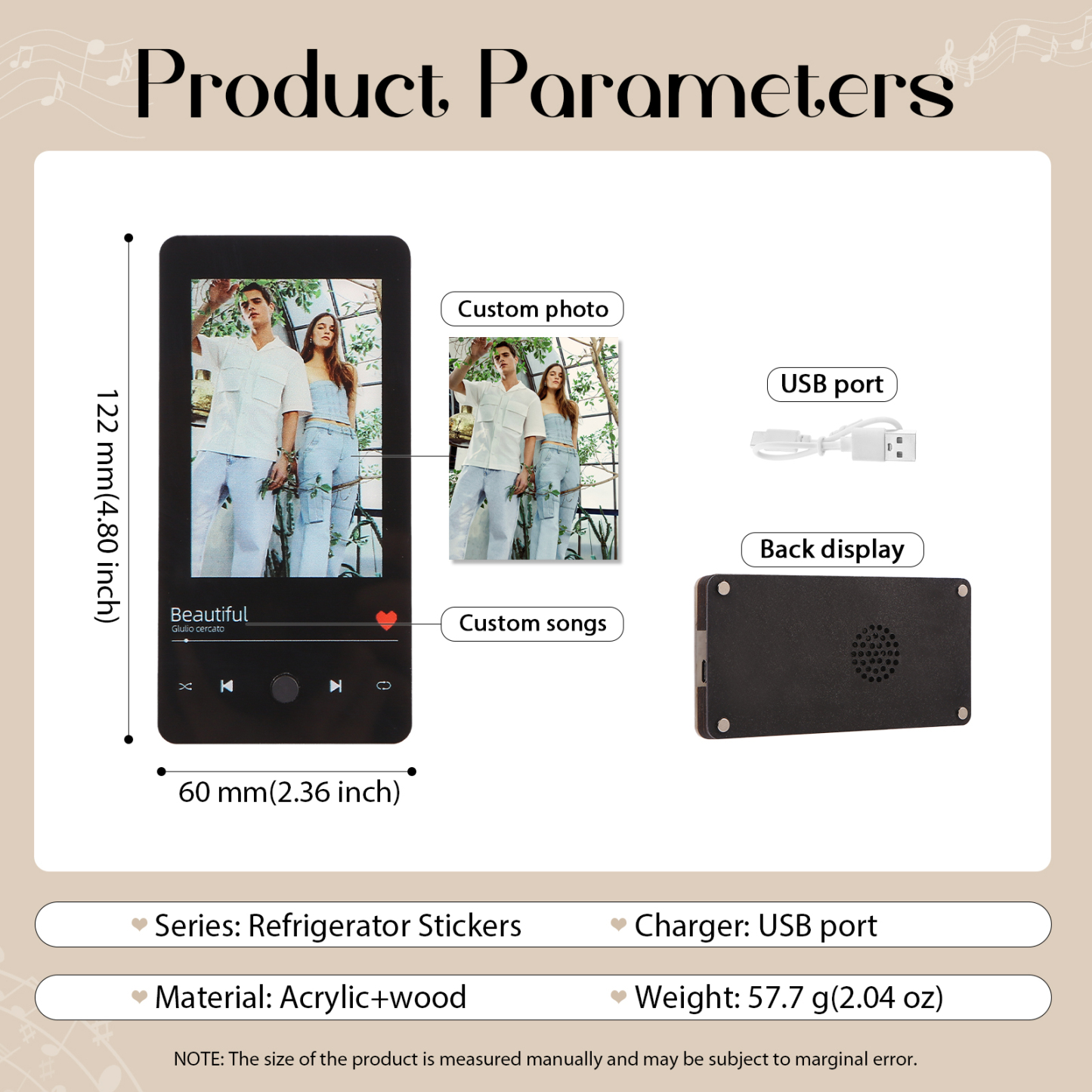 Personalized Fridge Magnet with Music Custom Photo & Song Valentine’s Day Gift for Couples