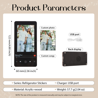 Personalized Fridge Magnet with Music Custom Photo & Song Valentine’s Day Gift for Couples