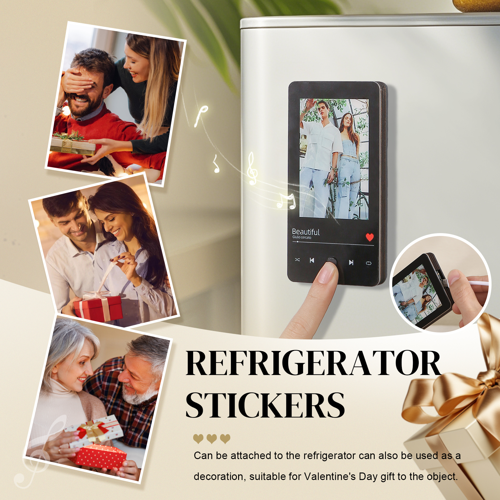 Personalized Fridge Magnet with Music Custom Photo & Song Valentine’s Day Gift for Couples