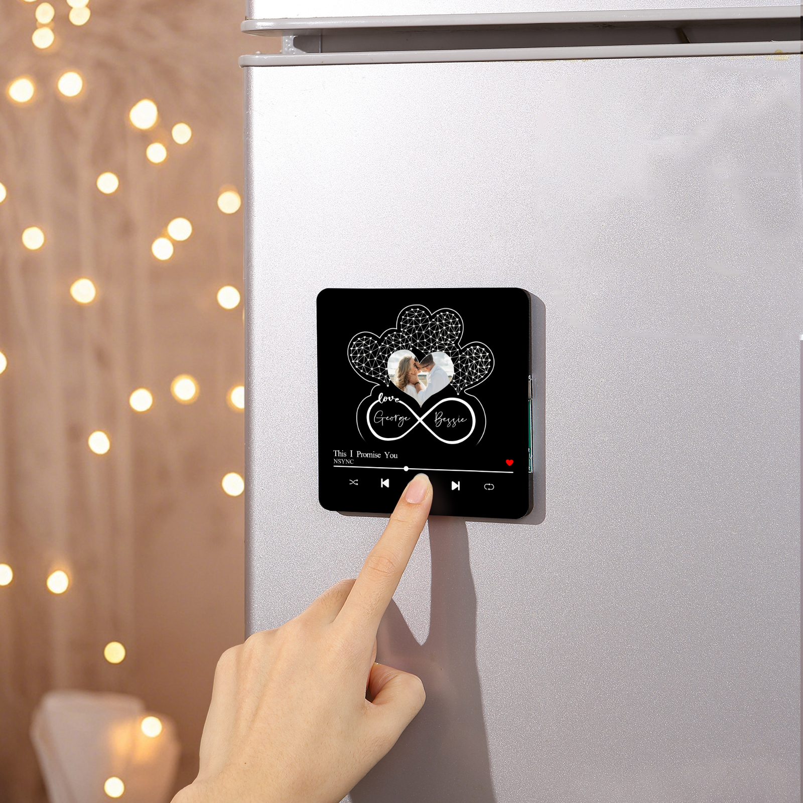 Infinity Heart Shaped Photo Personalized Music Fridge Magnet Gift for Couple