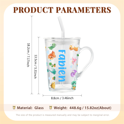 Personalized Name Glass Mug 450ml with Lid & Straw – Multi-Colour & Pattern | Back to School Gift – Jessemade