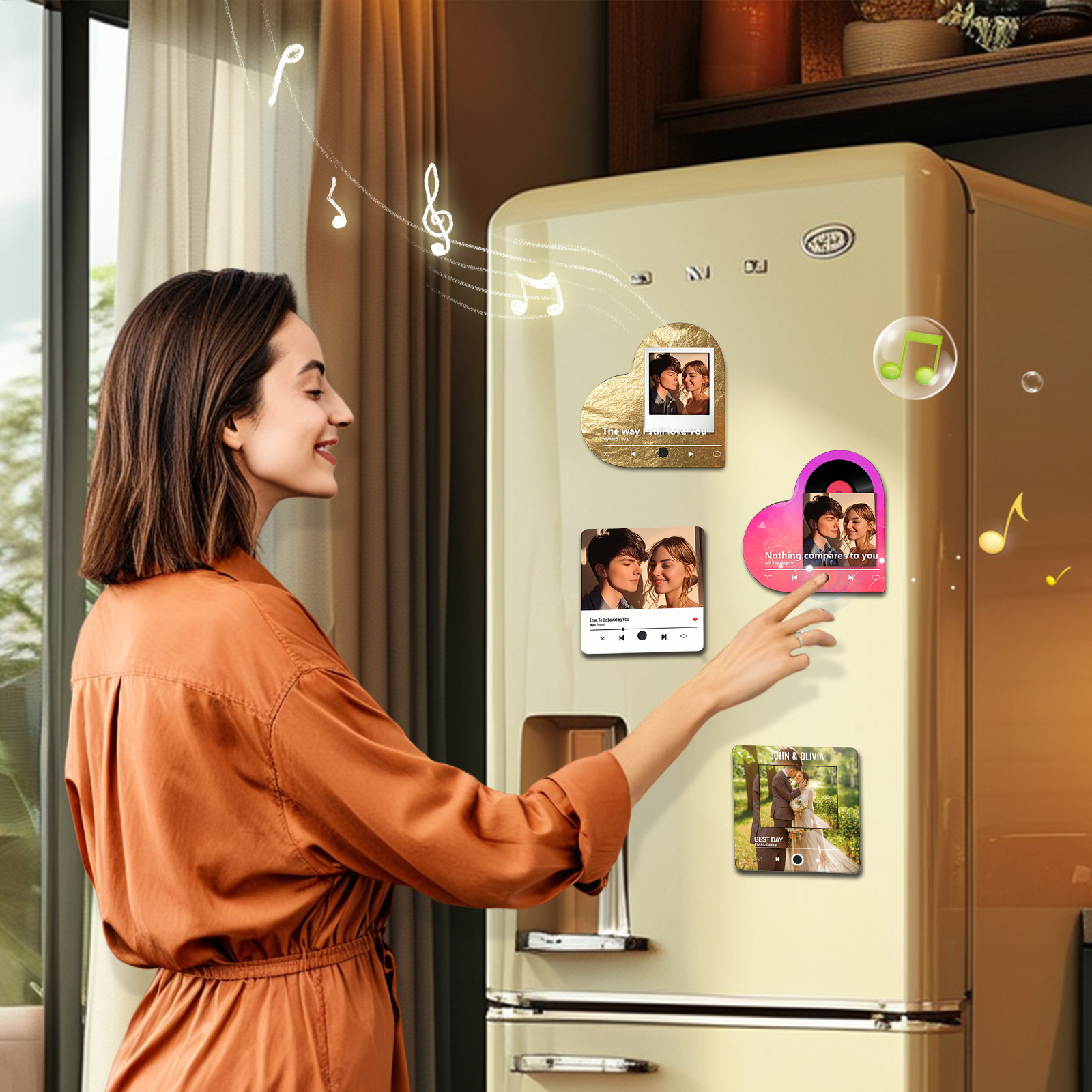 Personalized Music Player with Photo Gradient Heart Shaped Fridge Magnet Gift for Couple