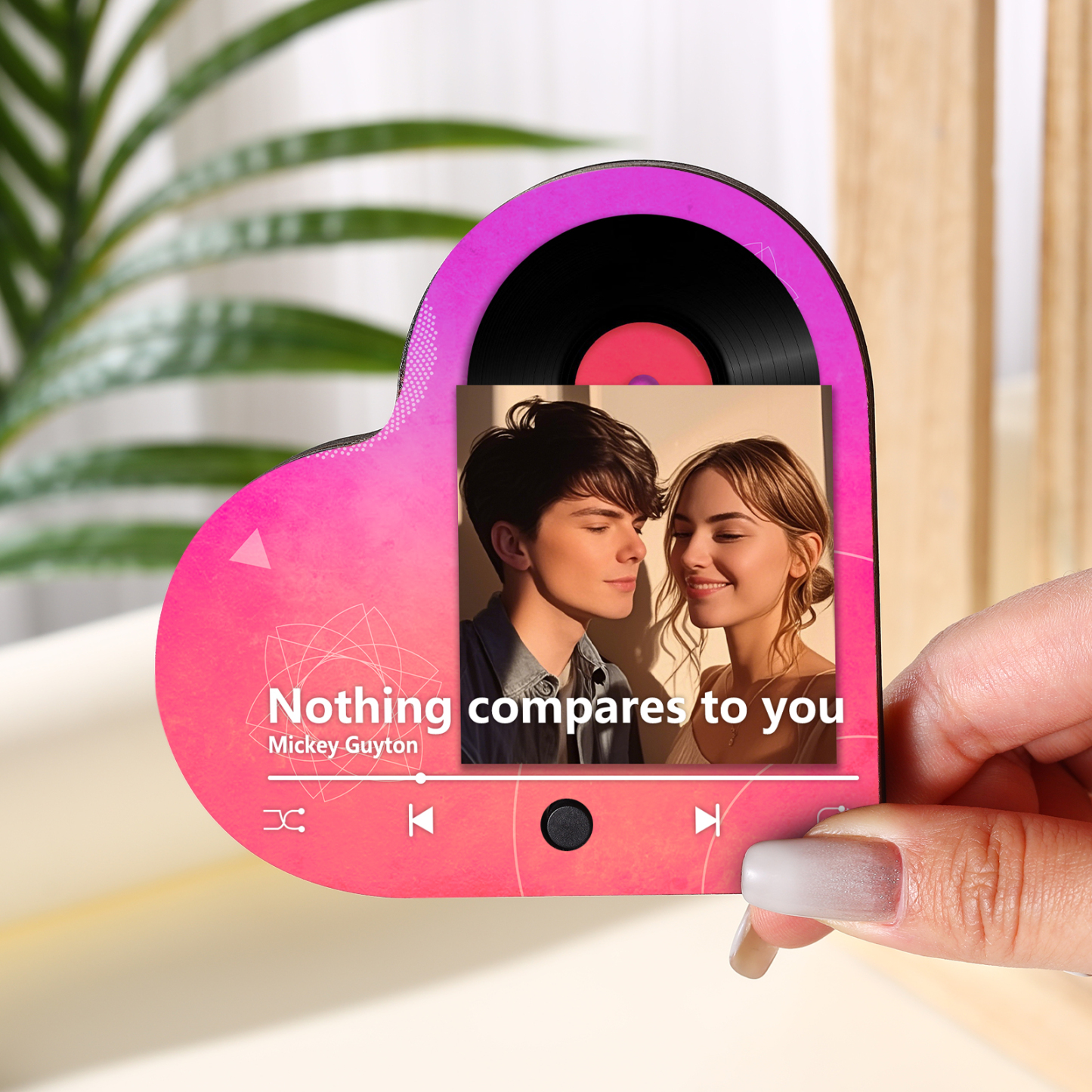Personalized Music Player with Photo Gradient Heart Shaped Fridge Magnet Gift for Couple