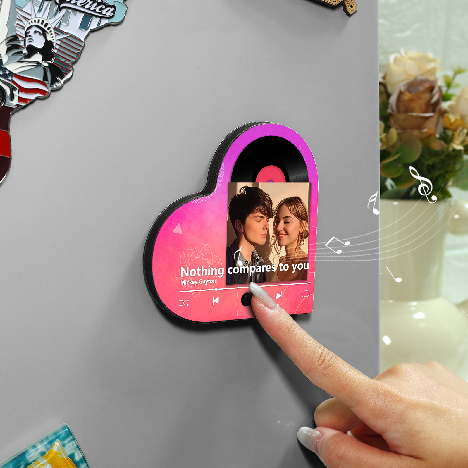 Personalized Music Player with Photo Gradient Heart Shaped Fridge Magnet Gift for Couple