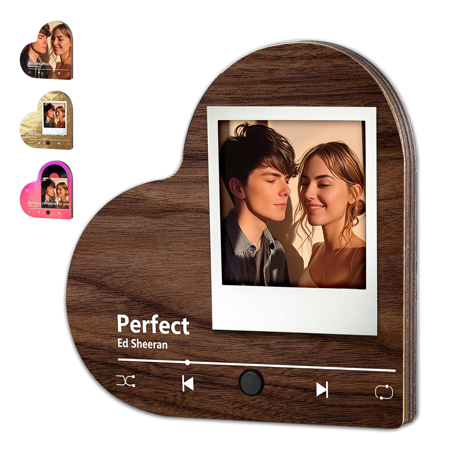Personalized Music Player with Photo Wood Color Heart Shaped Magnet Gift for Couple