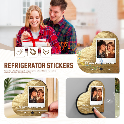 Personalized Music Player with Photo Flowing Gold Heart-Shaped Magnet Gift for Couple