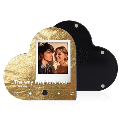 Personalized Music Player with Photo Flowing Gold Heart-Shaped Magnet Gift for Couple