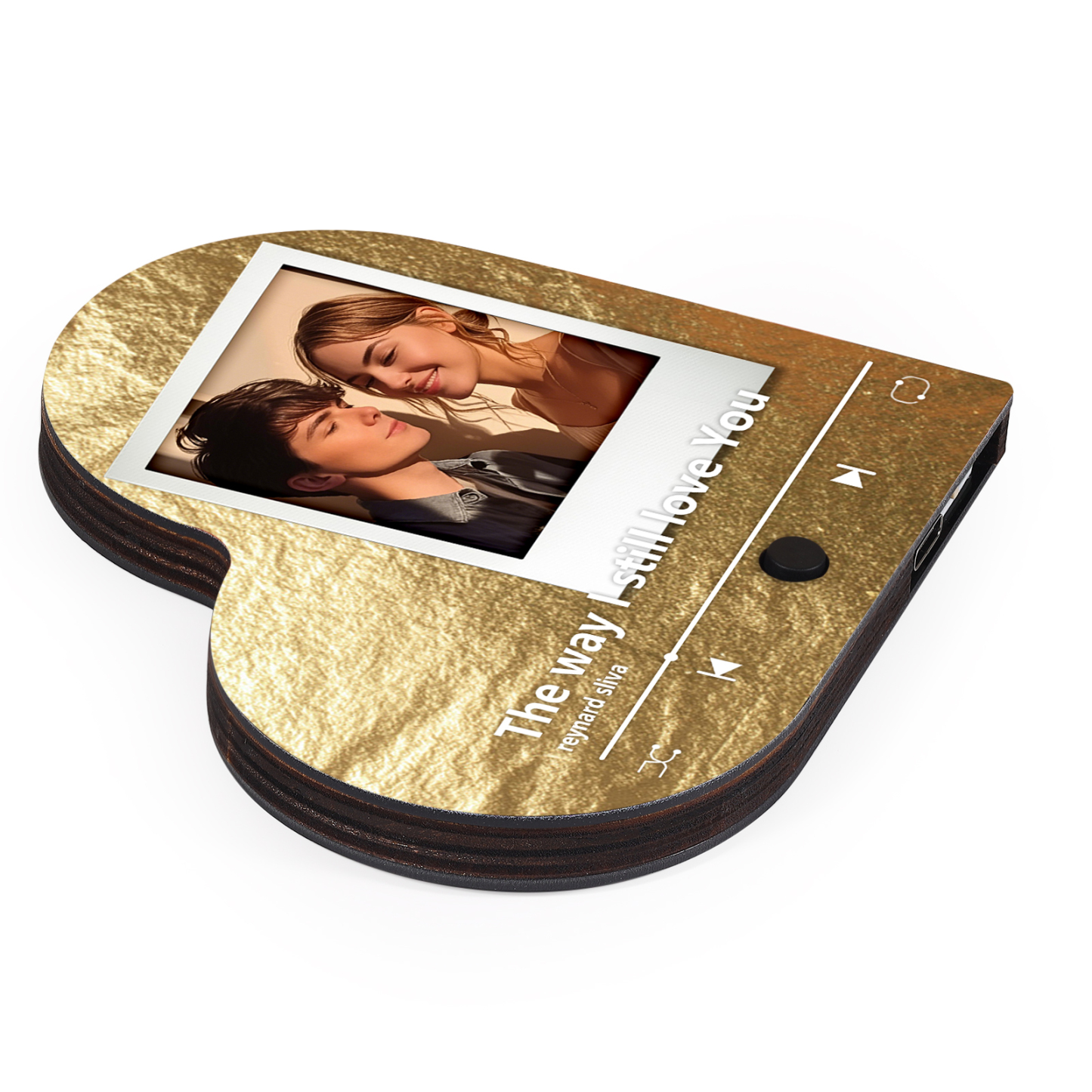 Personalized Music Player with Photo Flowing Gold Heart-Shaped Magnet Gift for Couple