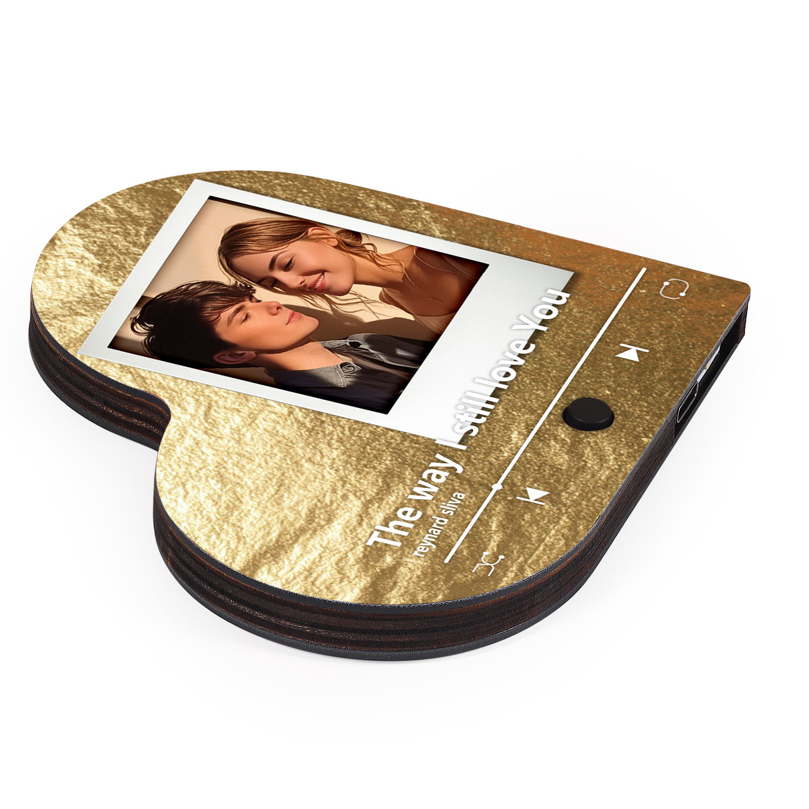 Personalized Music Player with Photo Flowing Gold Heart-Shaped Magnet Gift for Couple
