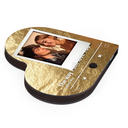 Personalized Music Player with Photo Flowing Gold Heart-Shaped Magnet Gift for Couple