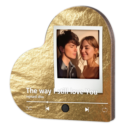 Personalized Music Player with Photo Flowing Gold Heart-Shaped Magnet Gift for Couple