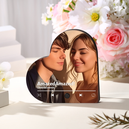 Personalized Music Player with Photo Heart Shaped Custom Fridge Magnet Gift for Couple
