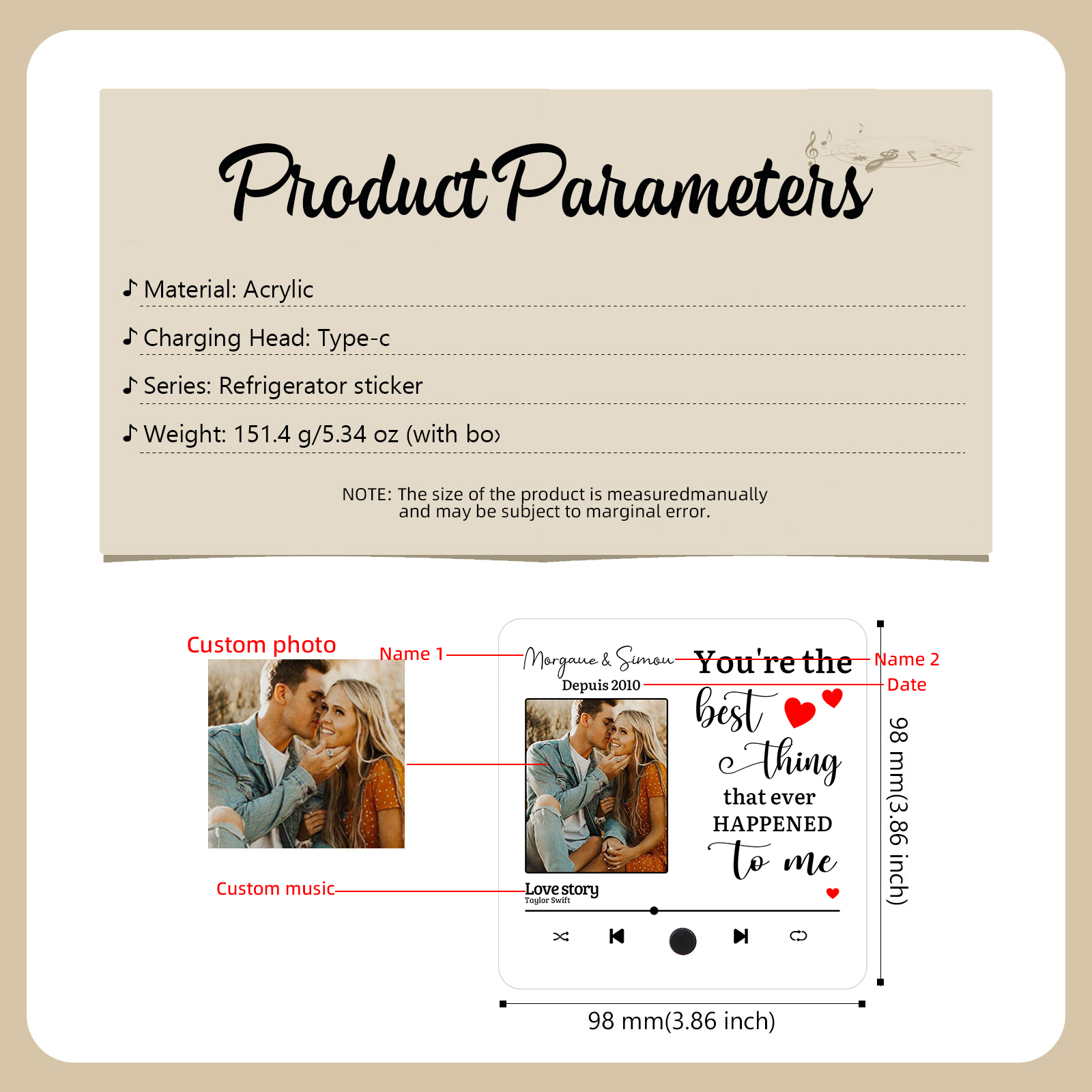 Personalized Music Fridge Magnets You are the Best Thing That Ever Happened to Me Gift for Couples