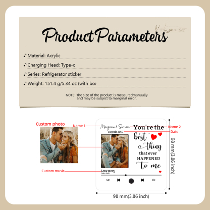 Personalized Music Fridge Magnets You are the Best Thing That Ever Happened to Me Gift for Couples