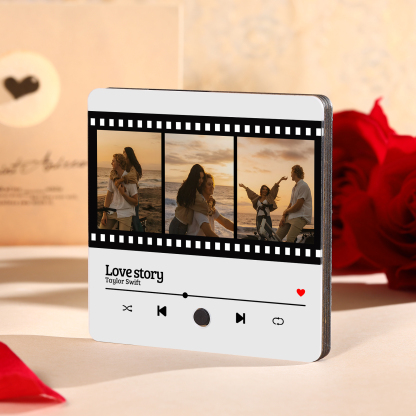 Personalised Photo Fridge Magnet Custom 3 Photos with Music Romantic Valentine's Day Gift for Couples | Lorajewel