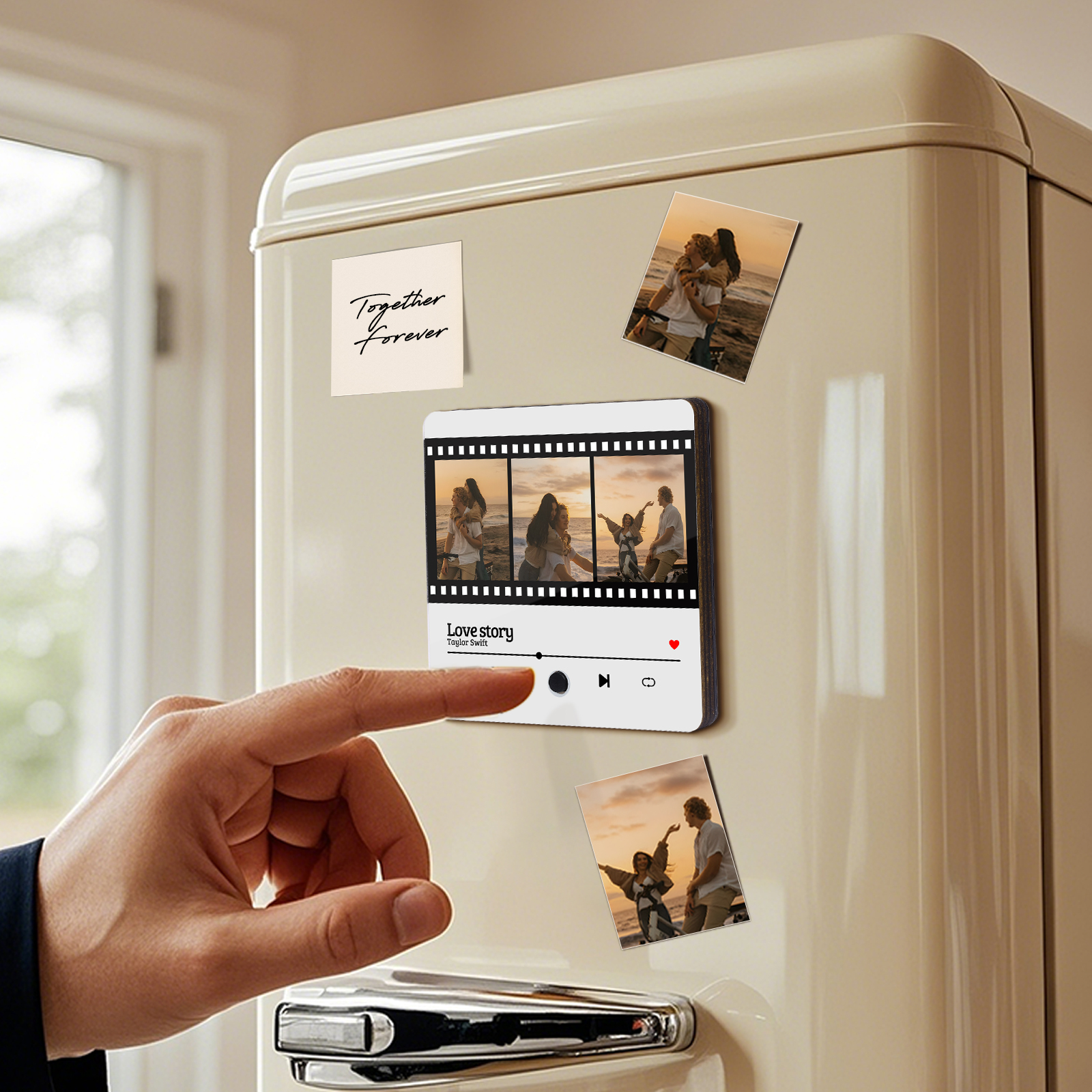 Personalised Photo Fridge Magnet Custom 3 Photos with Music Romantic Valentine's Day Gift for Couples | Lorajewel