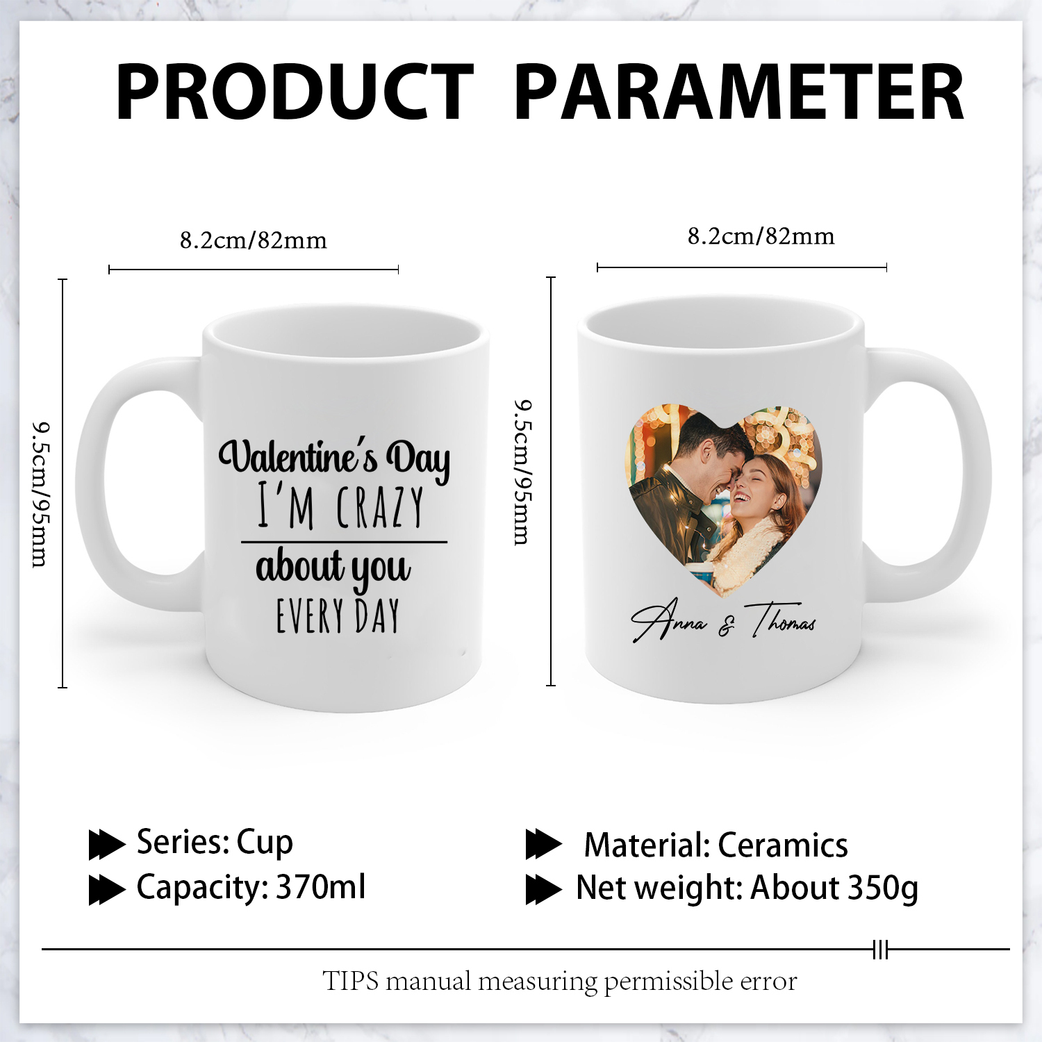 Personalized Photo Mug I am Crazy About You Every Day Valentines Day Gift for Him or Her