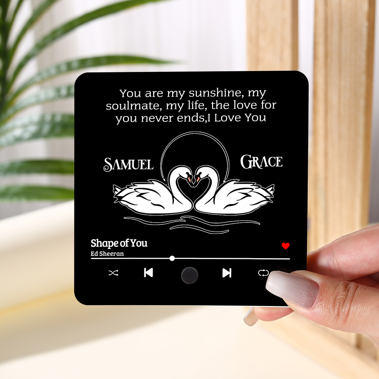 Personalized Fridge Magnet 2 Swans You are My Sunshine Romantic Music Plaque with Customized Names & Song