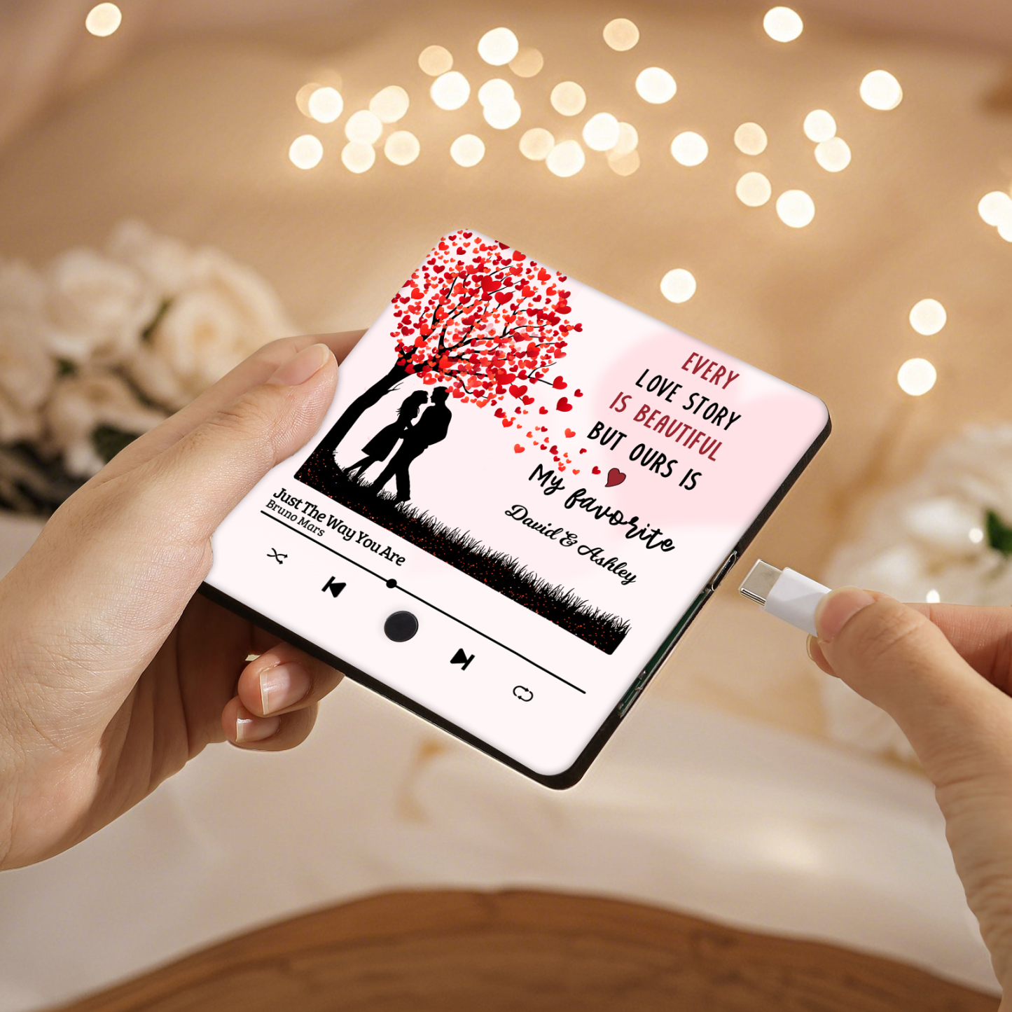 Personalized Fridge Magnet Couple Standing Under the Heart Tree Musical Valentines Day Gift