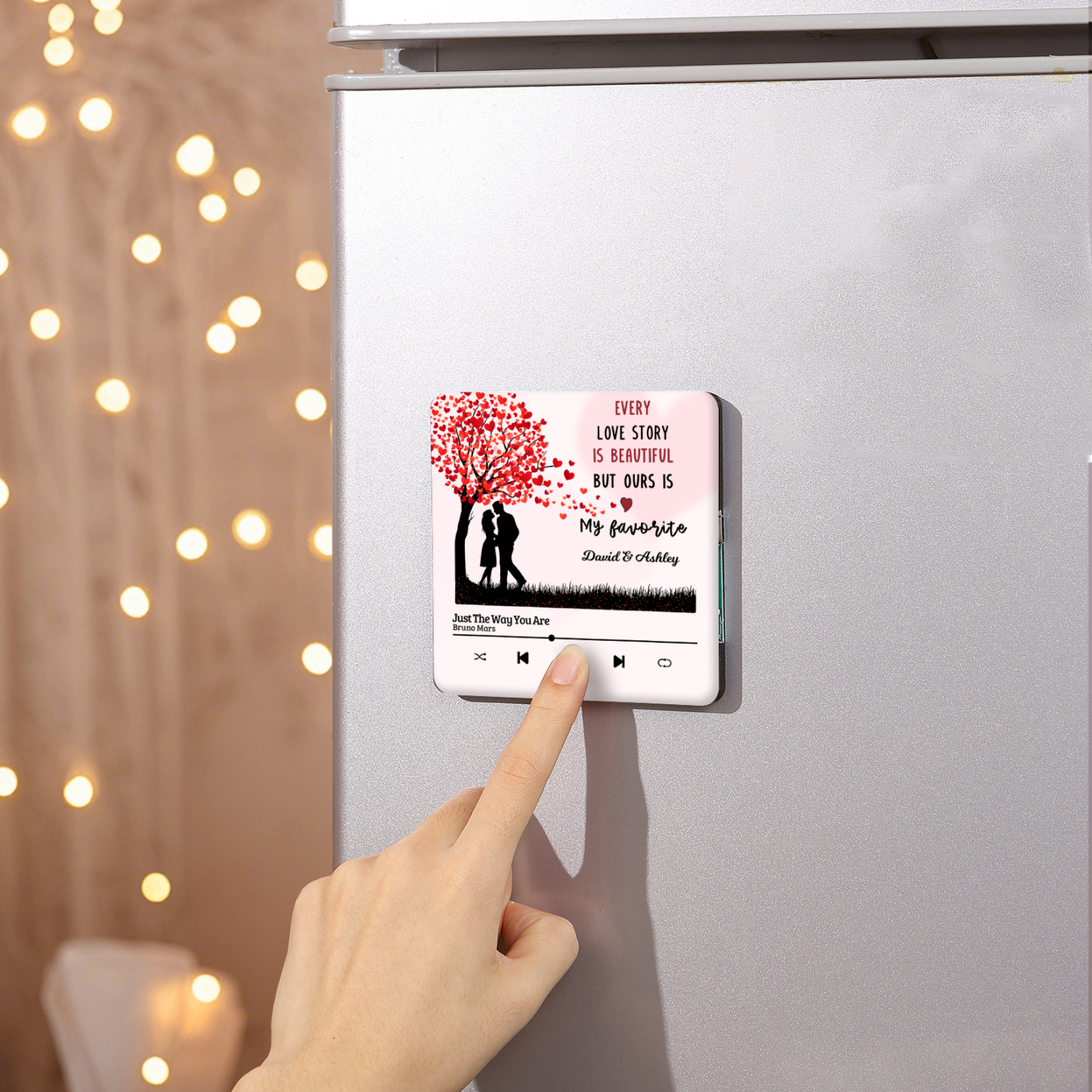 Personalized Fridge Magnet Couple Standing Under the Heart Tree Musical Valentines Day Gift