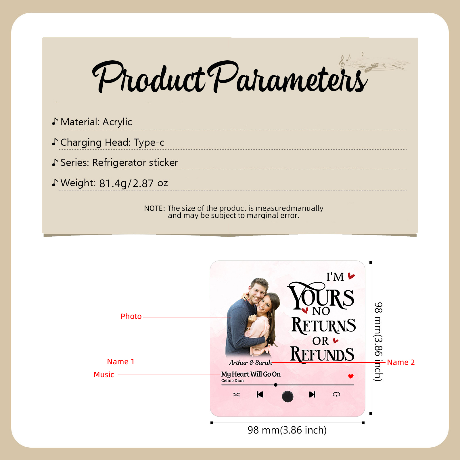 Personalized Photo Fridge Magnet I am Yours No Returns or Refunds Valentines Day Gift for Couples