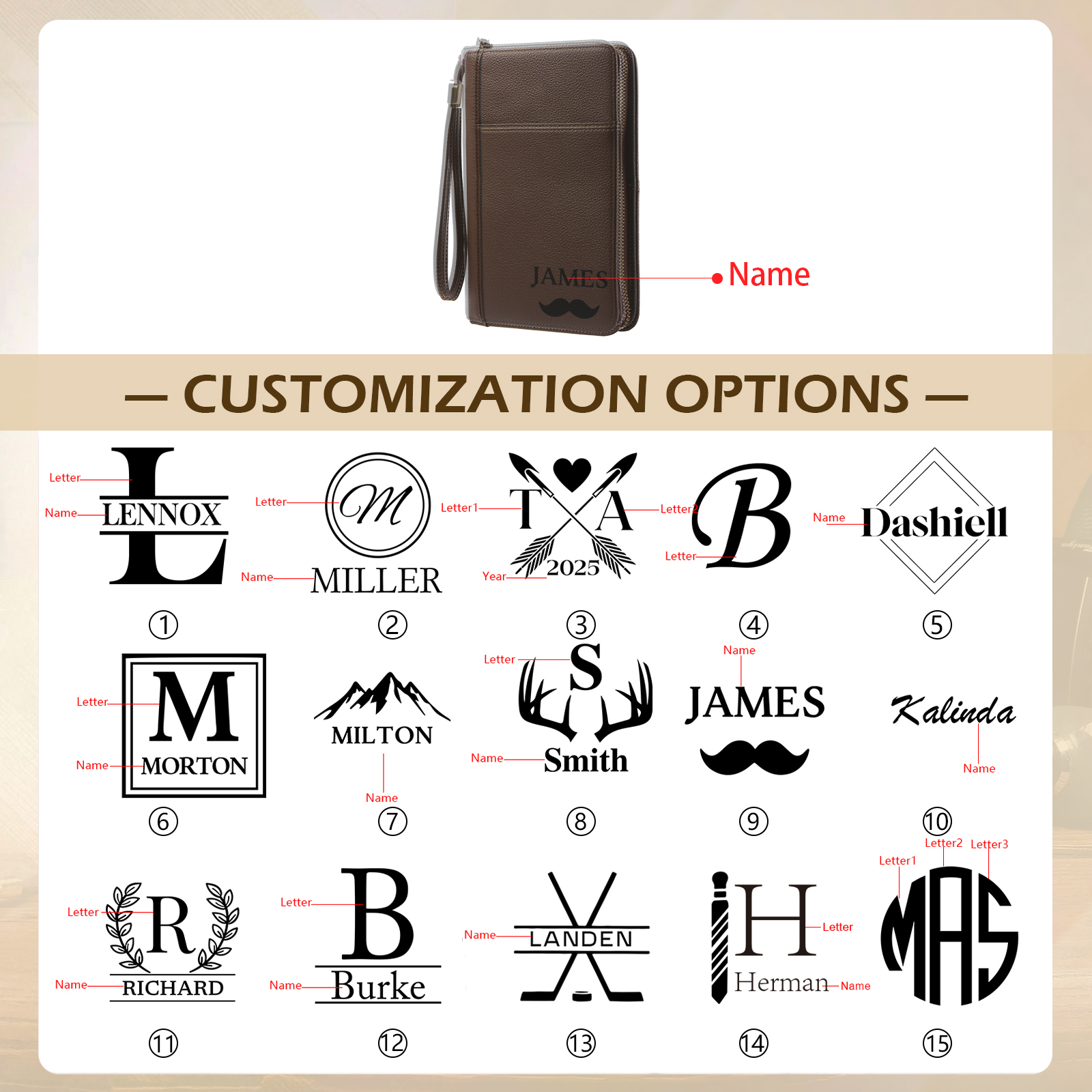 Brown Personalized Leather Wallet Engraved Photo Short Wallet Gifts For Men