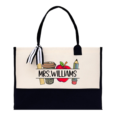 Personalized Teacher Canvas Tote Bag – Custom Name Gift for Teachers' Day | Lorajewel