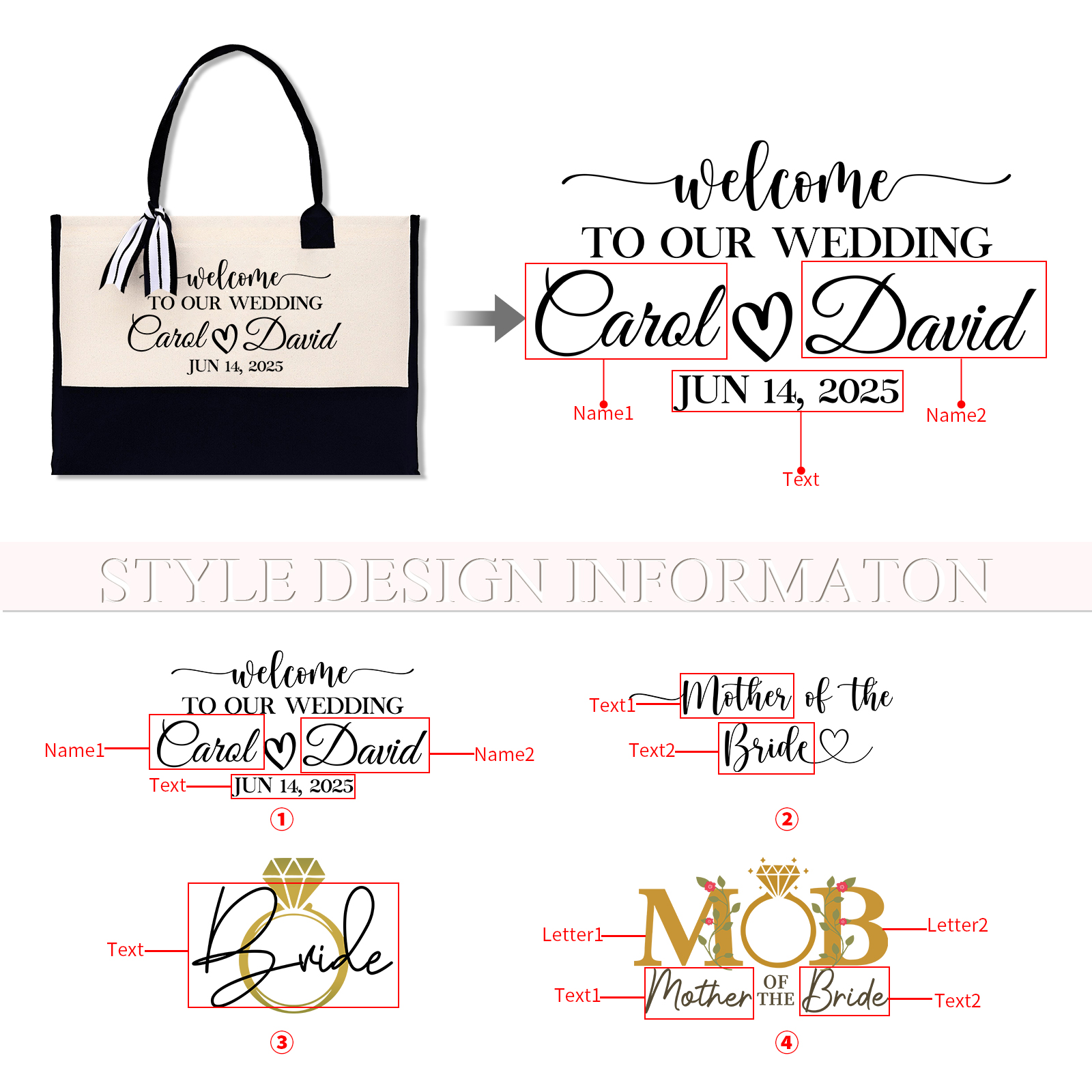 Personalized Wedding Canvas Tote Bag – Custom Bridal Party Gift for Women | Lorajewel