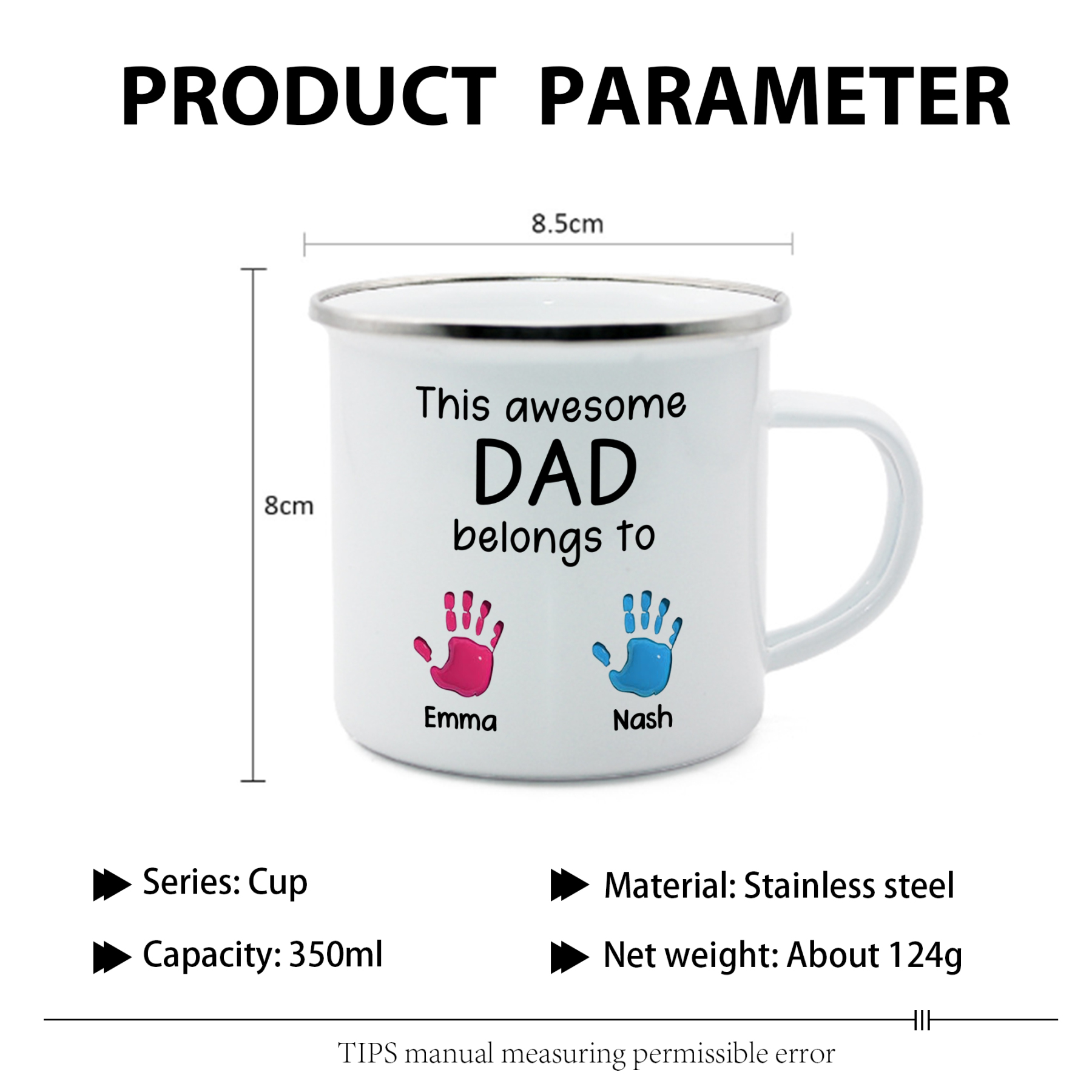 2 Names Personalized Enamel Mug – Custom Father's Day Gift | Lorajewel