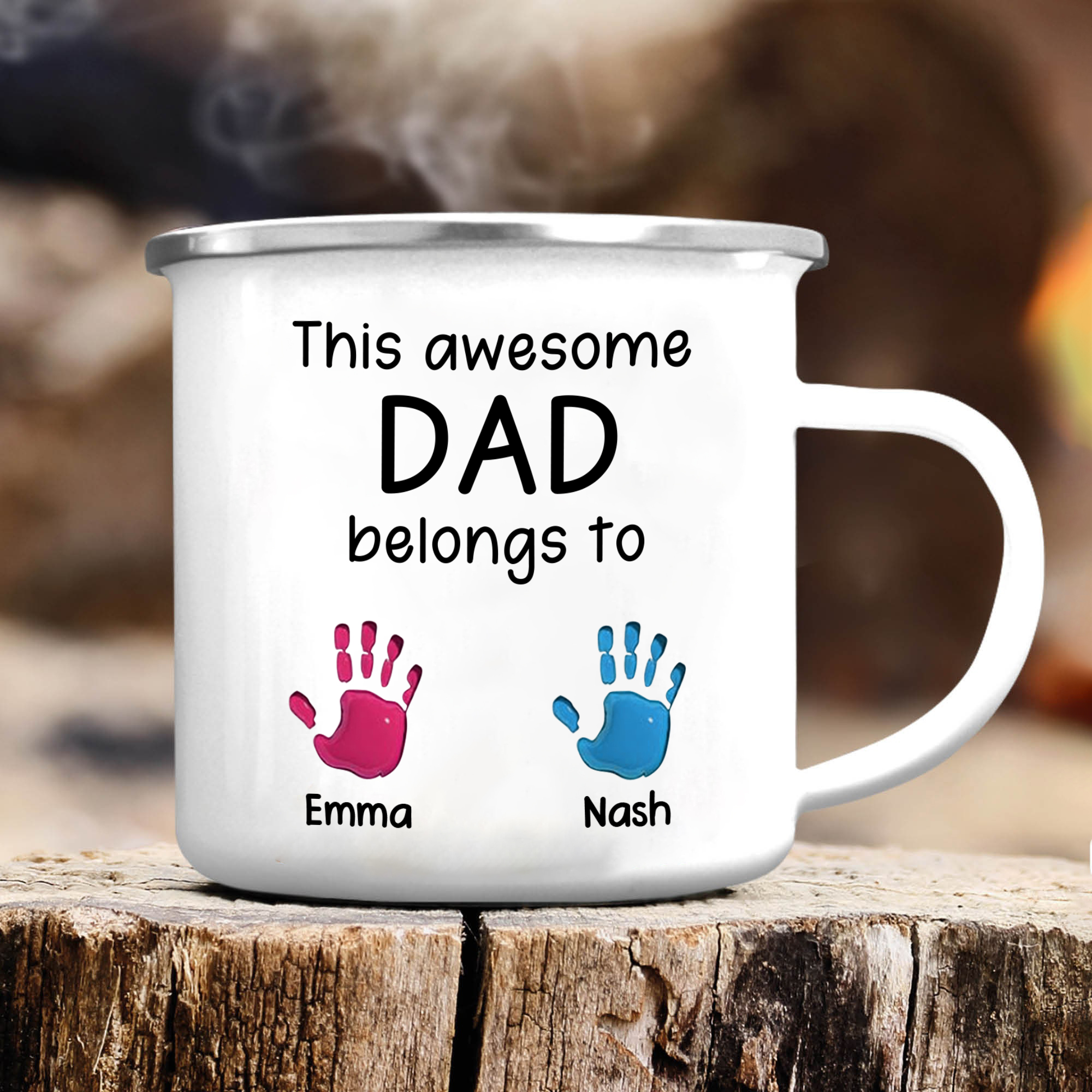 2 Names Personalized Enamel Mug – Custom Father's Day Gift | Lorajewel