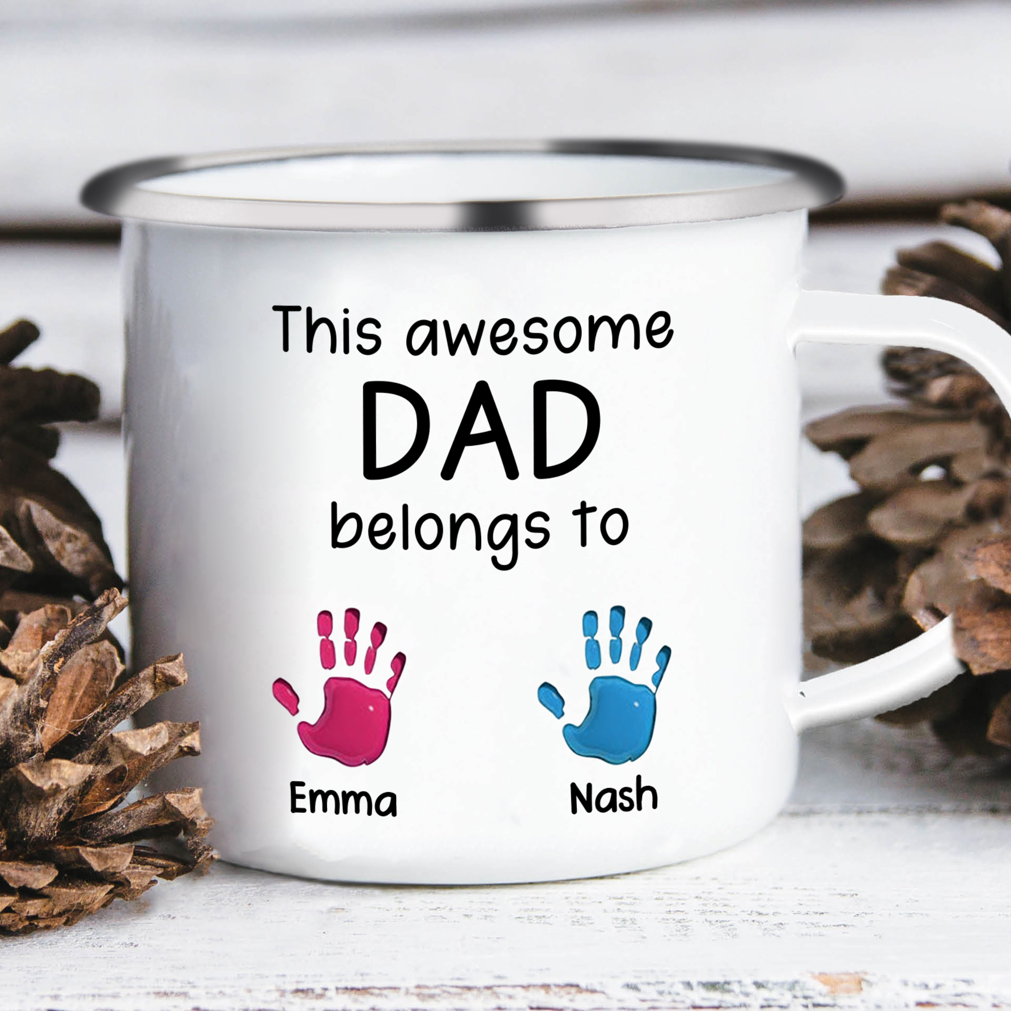 2 Names Personalized Enamel Mug – Custom Father's Day Gift | Lorajewel