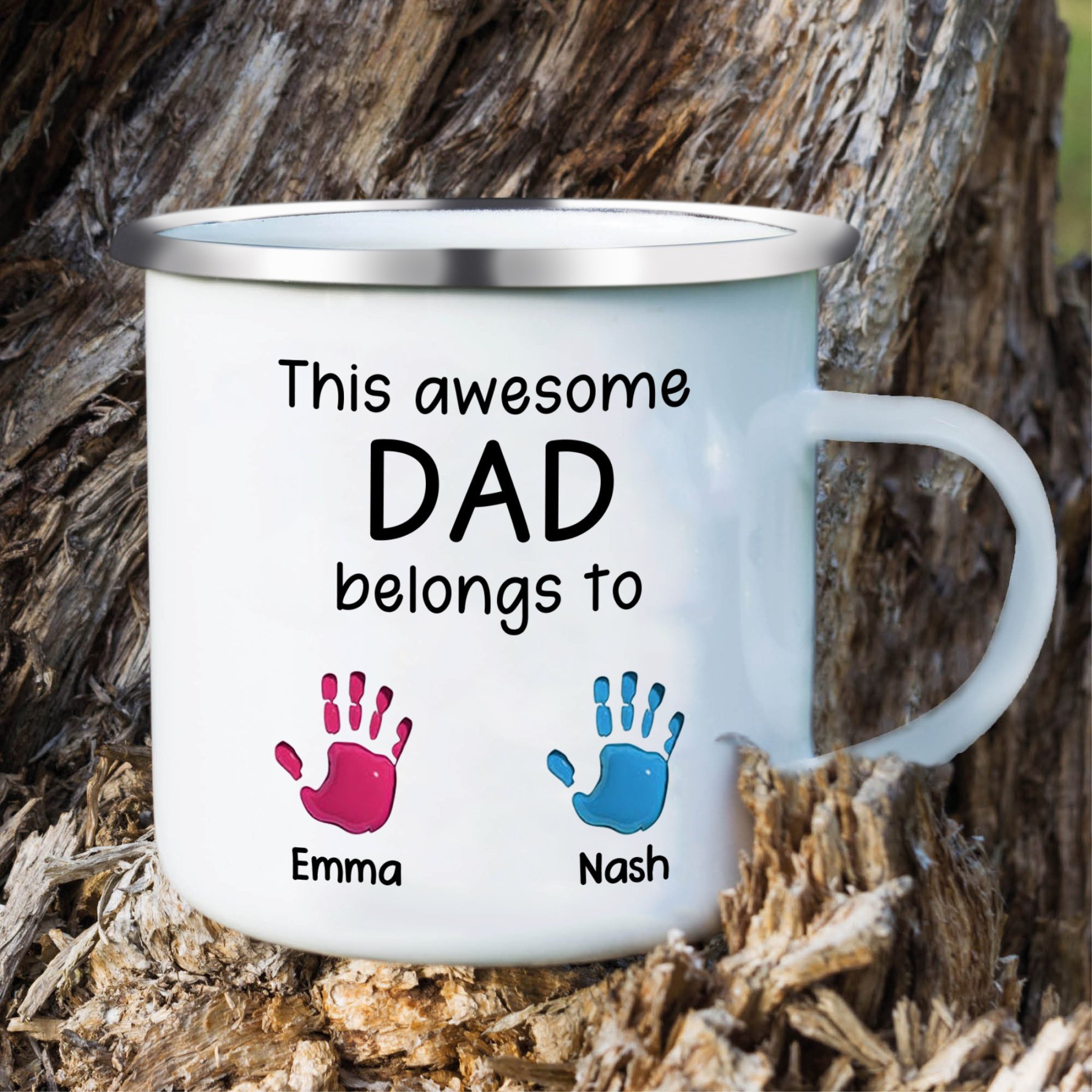2 Names Personalized Enamel Mug – Custom Father's Day Gift | Lorajewel