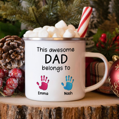 2 Names Personalized Enamel Mug – Custom Father's Day Gift | Lorajewel