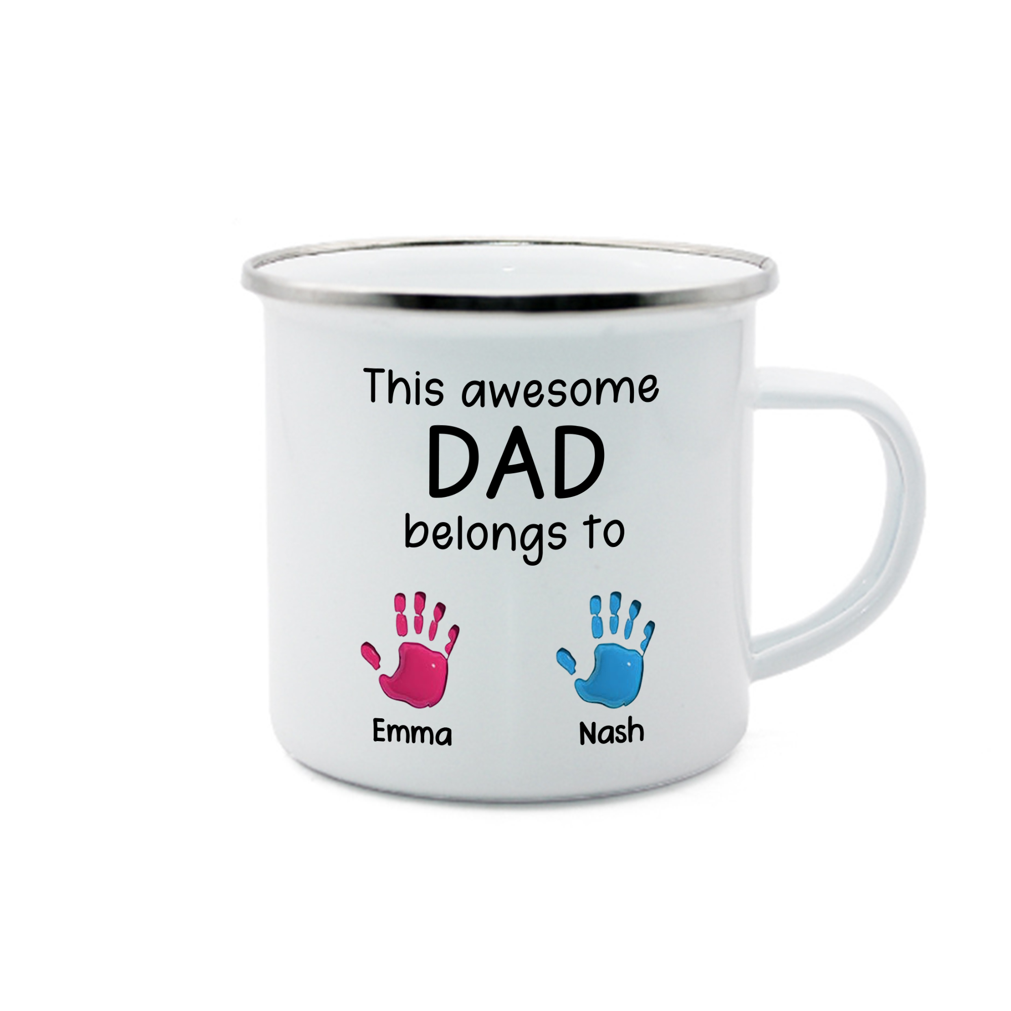 2 Names Personalized Enamel Mug – Custom Father's Day Gift | Lorajewel