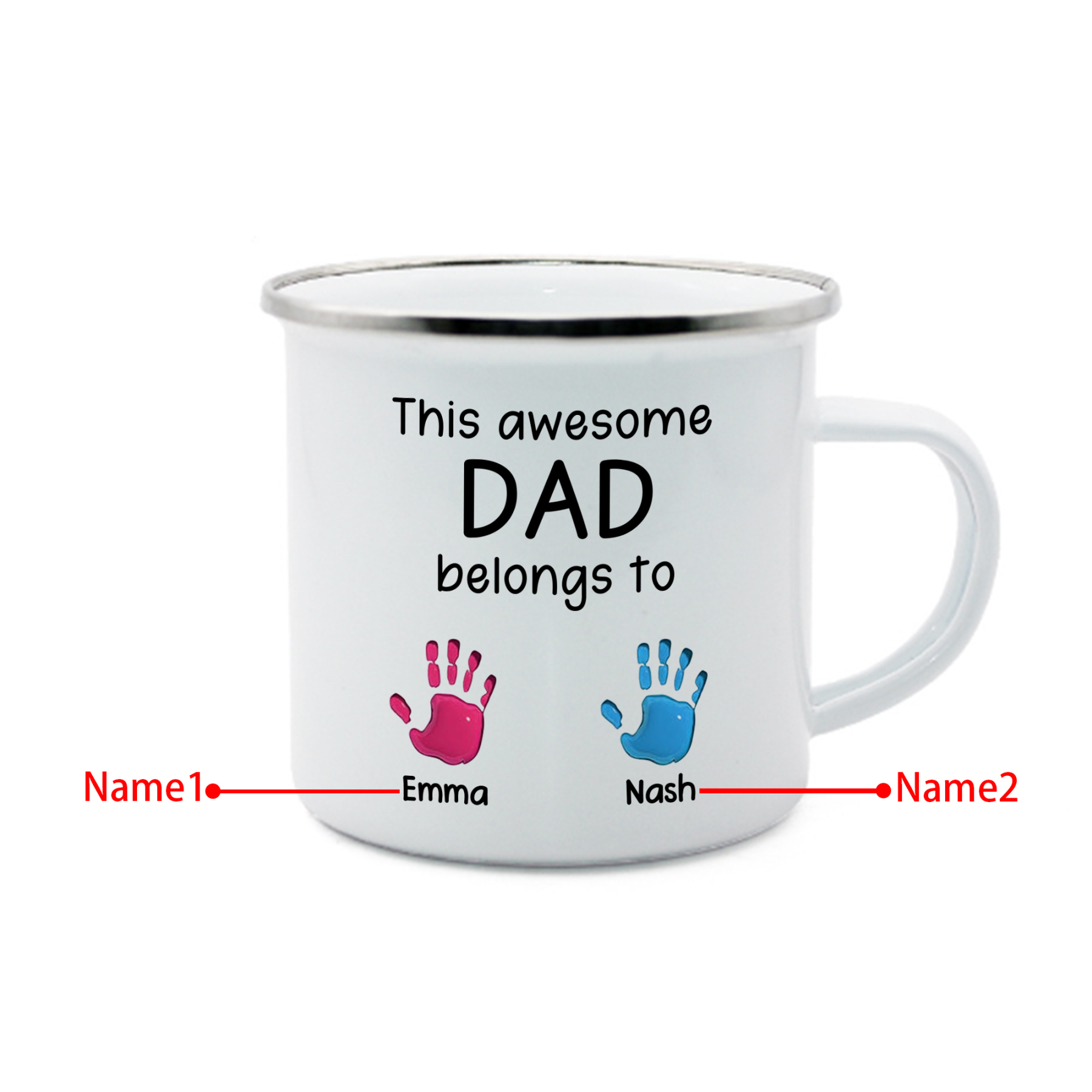 2 Names Personalized Enamel Mug – Custom Father's Day Gift | Lorajewel