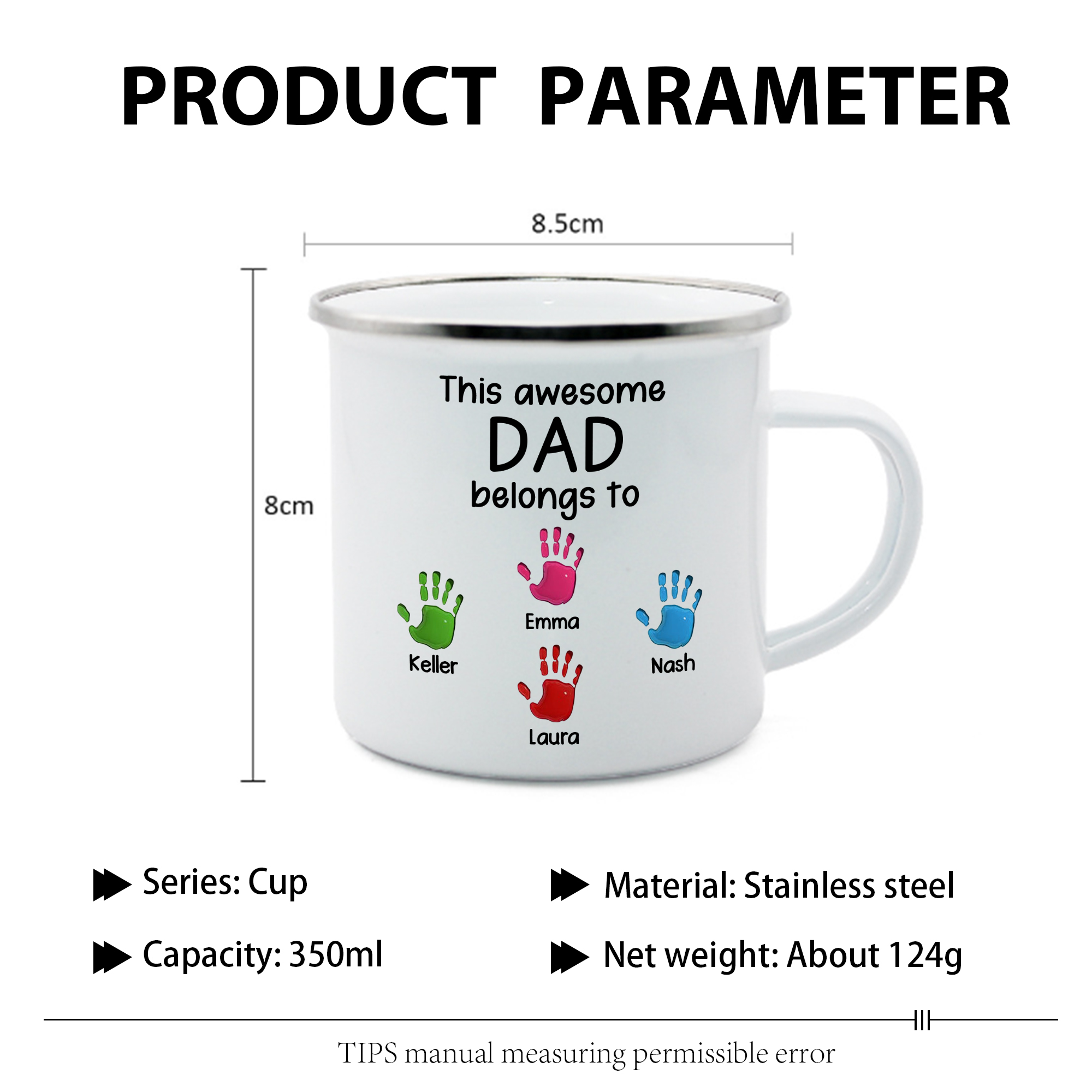 4 Names Personalized Enamel Mug – Custom Father's Day Gift | Lorajewel