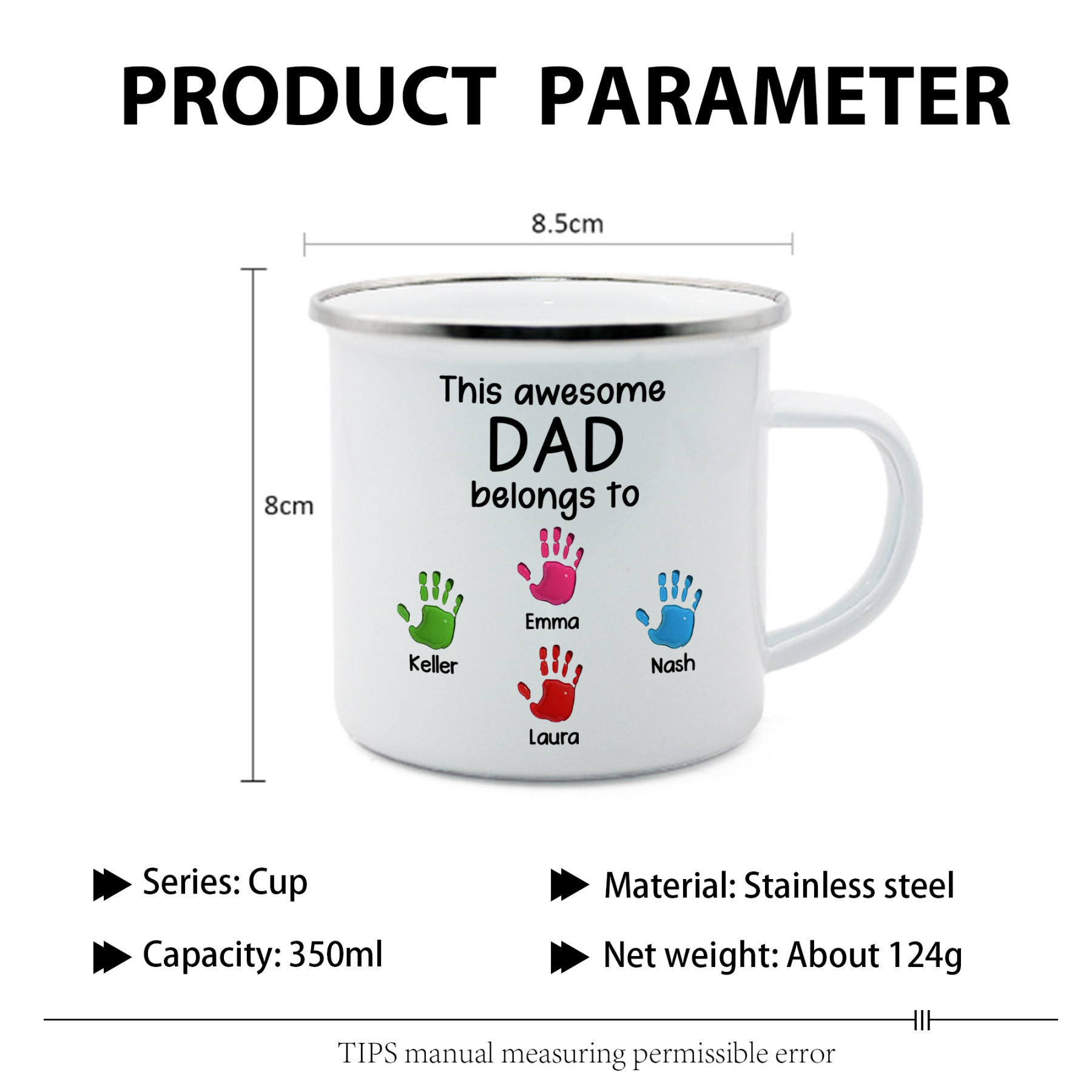 4 Names Personalized Enamel Mug – Custom Father's Day Gift | Lorajewel