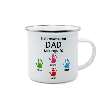 4 Names Personalized Enamel Mug – Custom Father's Day Gift | Lorajewel