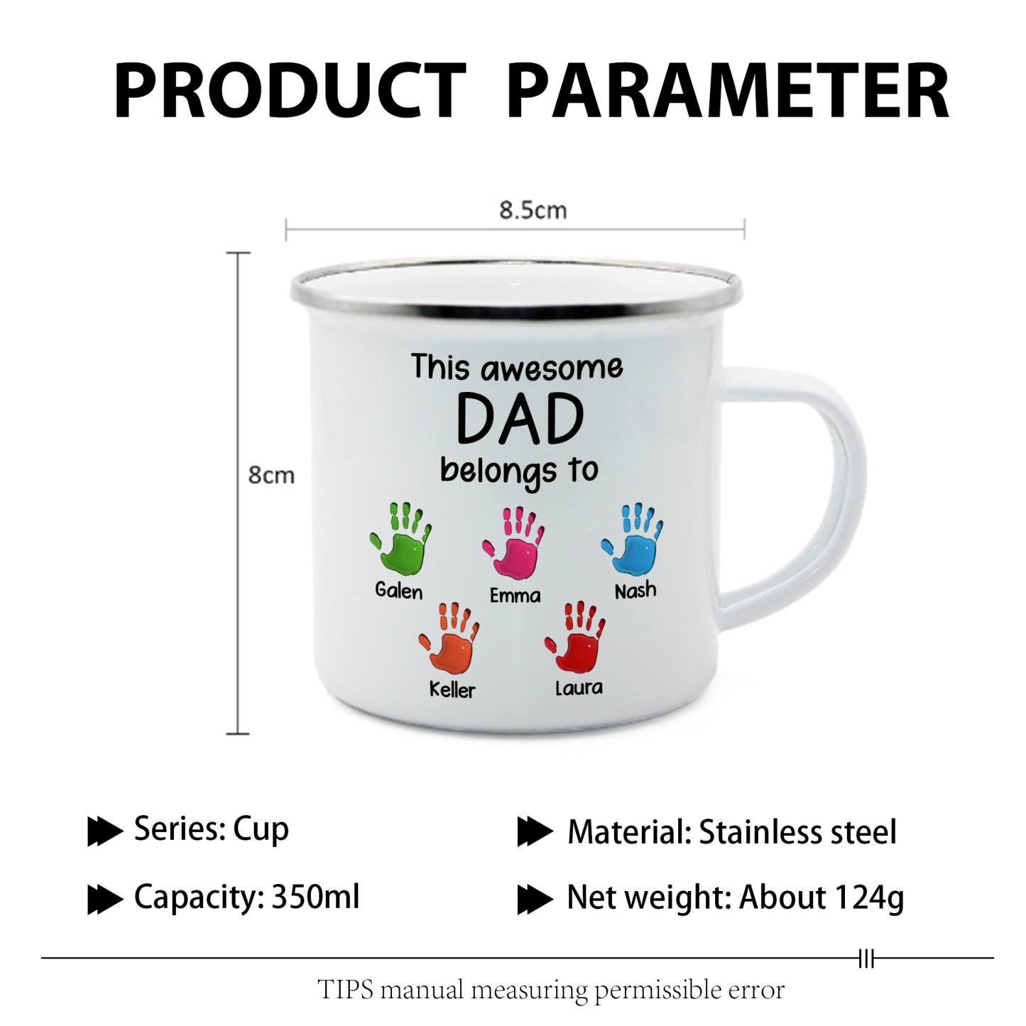 5 Names Personalized Enamel Mug – Custom Father's Day Gift | Lorajewel