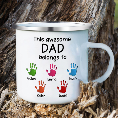 5 Names Personalized Enamel Mug – Custom Father's Day Gift | Lorajewel