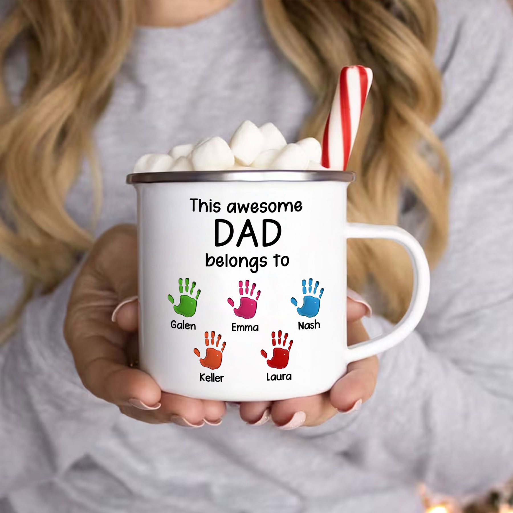 5 Names Personalized Enamel Mug – Custom Father's Day Gift | Lorajewel