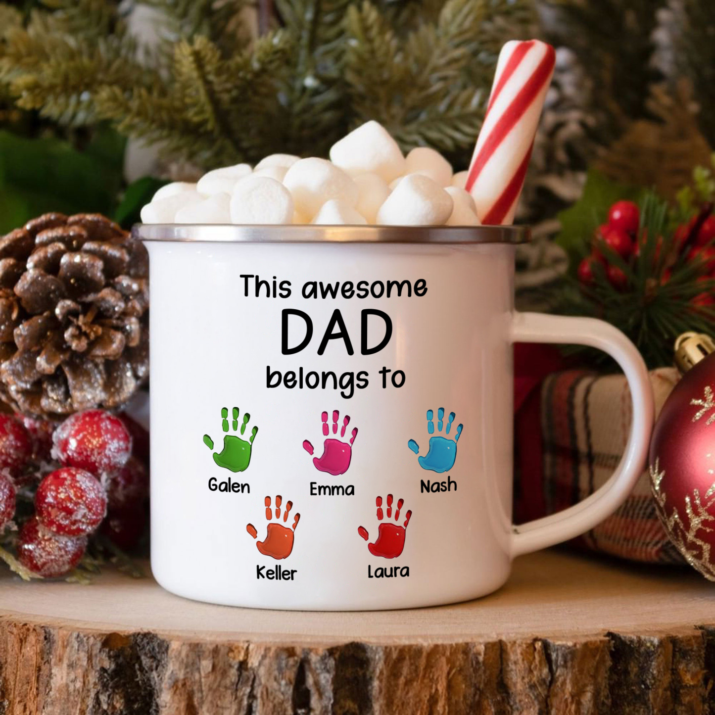 5 Names Personalized Enamel Mug – Custom Father's Day Gift | Lorajewel