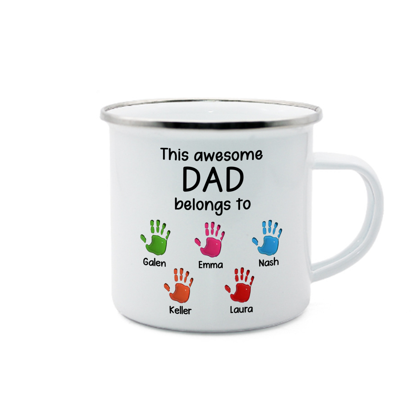 5 Names Personalized Enamel Mug – Custom Father's Day Gift | Lorajewel