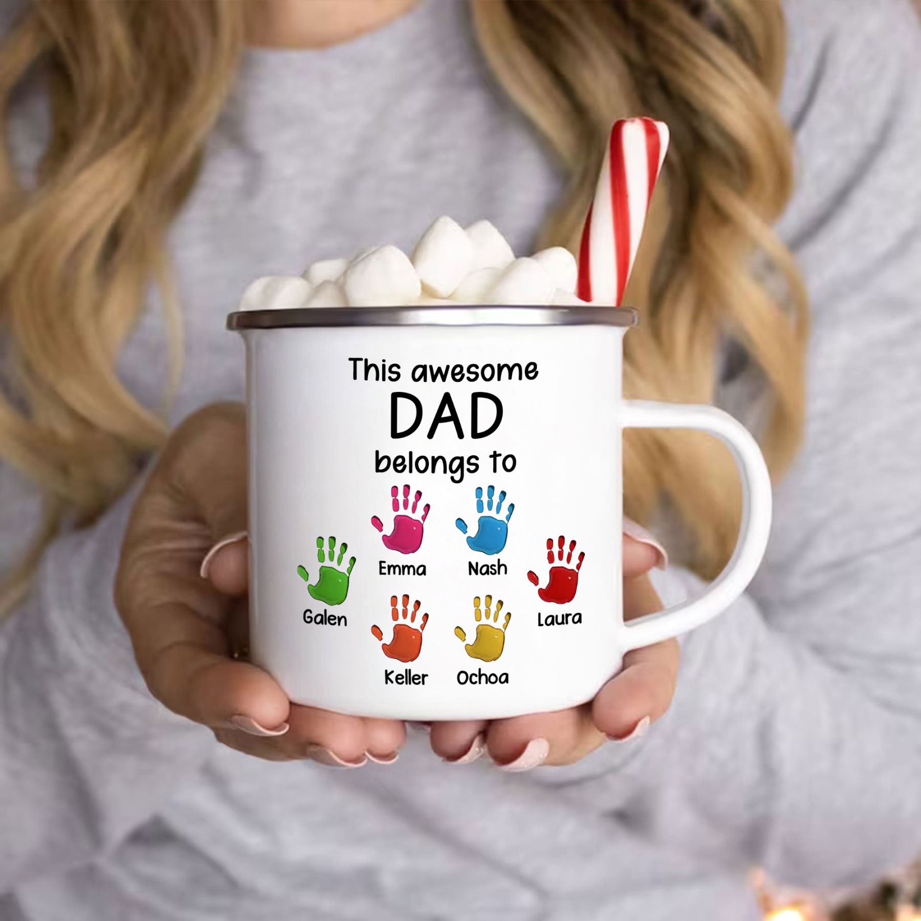6 Names Personalized Enamel Mug – Custom Father's Day Gift | Lorajewel