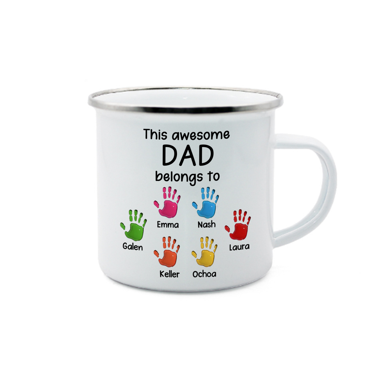 6 Names Personalized Enamel Mug – Custom Father's Day Gift | Lorajewel